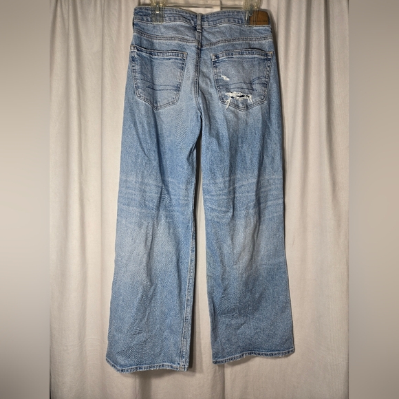 American Eagle Low Rise Baggy Wide Leg Jeans Distressed Sz 2 - Picture 9 of 13